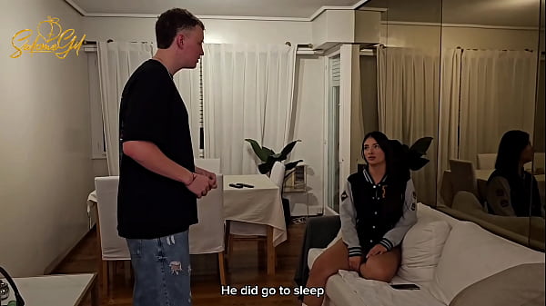 My older stepsister caught me fucking her best friend at the sofa and it ends up on a threesome
