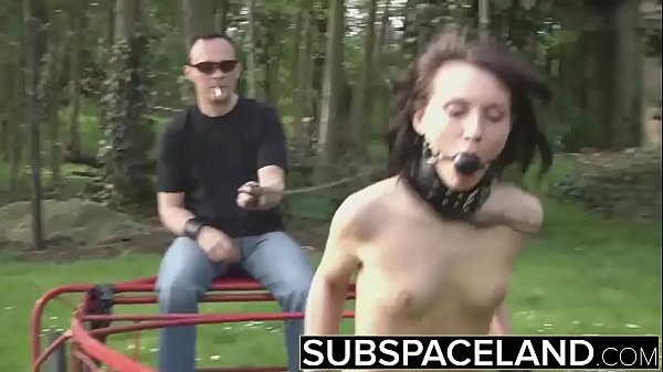 Teen Humiliated tied to a cart and slapped with a wet towel in submission