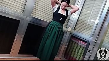BAVARIAN FANTASY - LATINA IN DIRNDL WET AND MESSY CLEANING THE HOUSE