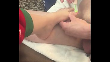 painting toenails while getting a footjob and a...