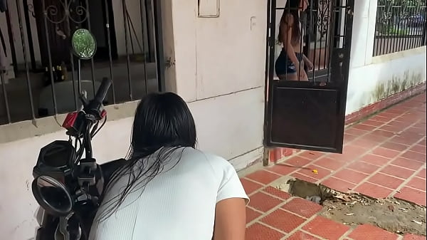 My neighbor is washing her motorcycle and I invite her to my house and we fuck in the living room