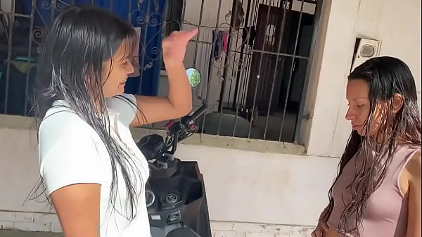 My neighbor is washing her motorcycle and I invite her to my house and we fuck in the living room