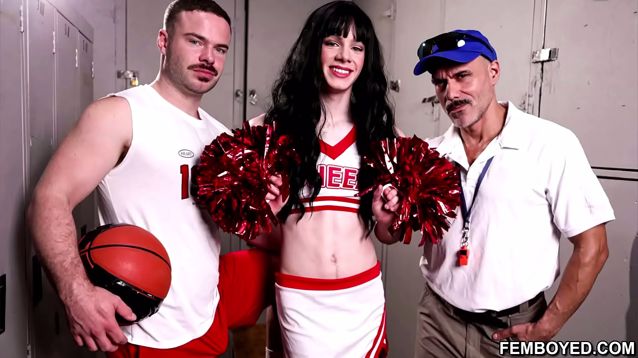 Femboy cheerleader Texas Twink tag teamed in locker room by basket ball player Marcus McNei and coach Manuel Skye