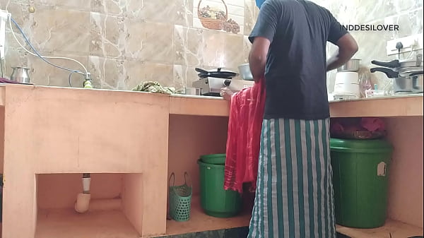 Husband licks wife's pussy in the kitchen in the morning before work.