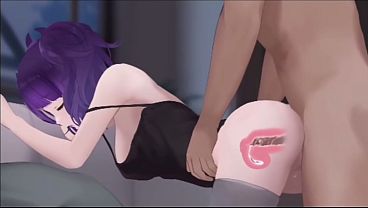 Cute girl getting filled up on the couch