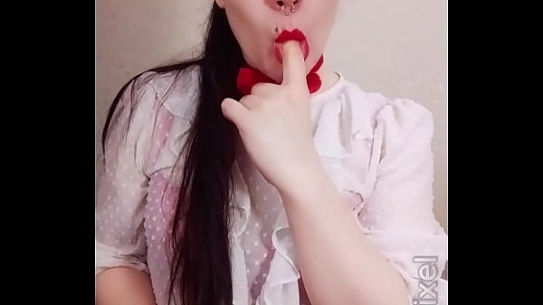 Hot secretary Lammy Pixel in a red miniskirt teases, deepthroats and masturbates with her small tits