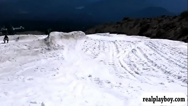 Badass babes snowboarding while all nude