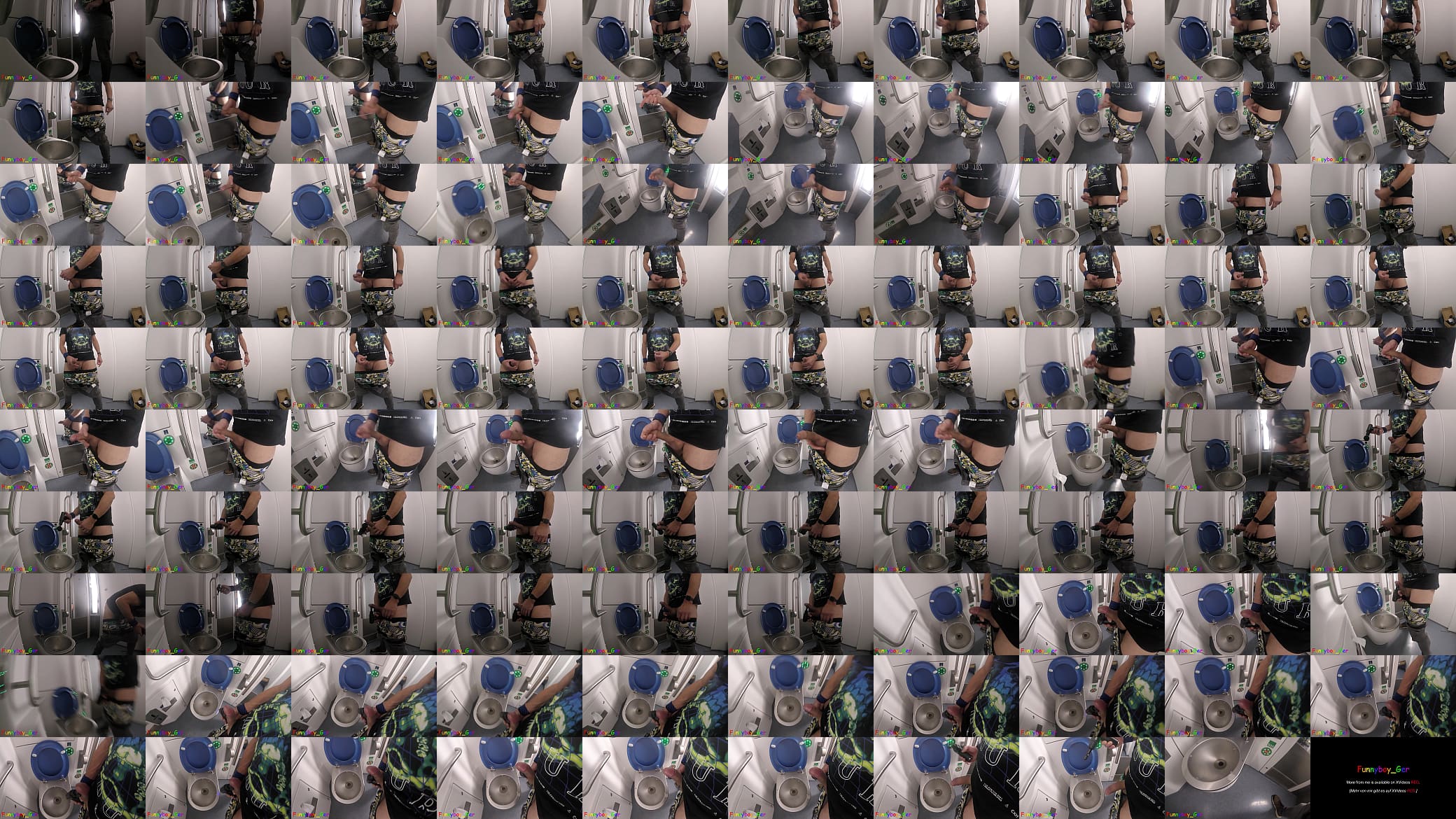 My 200th video! In the toilet of a driving train, I work on my thick cock with a massage gun until I cum handsfree. 预览图