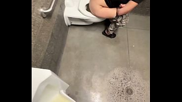 Sneaky Sex in Public Restroom and Blowjob with Door Open