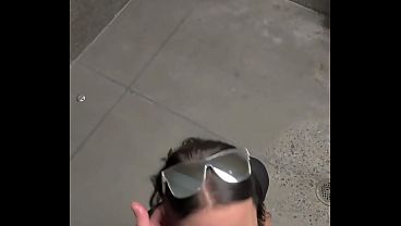 Sneaky Sex in Public Restroom and Blowjob with Door Open