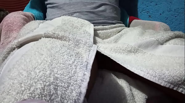 Hot guy moistens his cock after bath