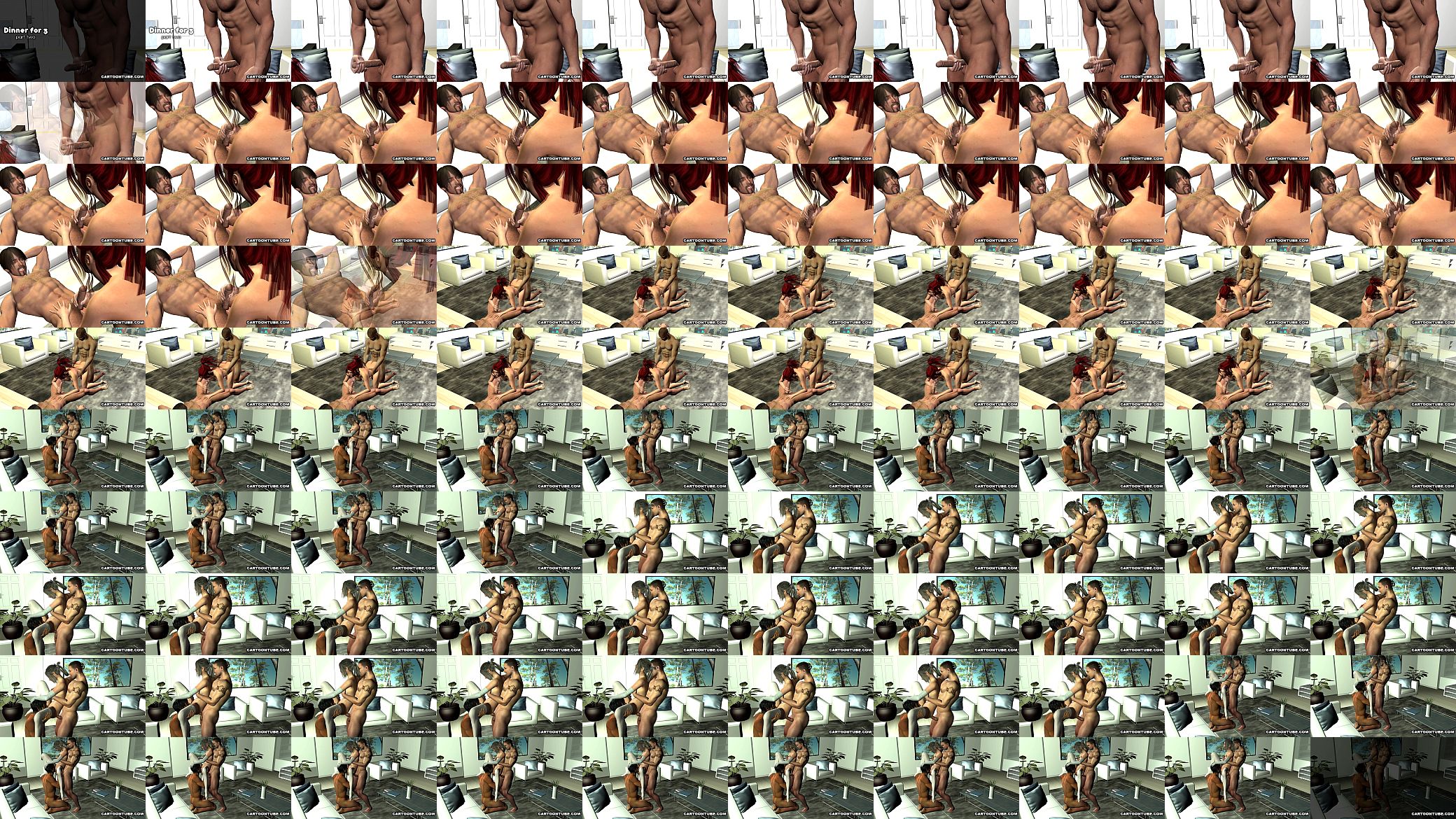 3D cartoon redhead babe taking on two hard cocks 预览图