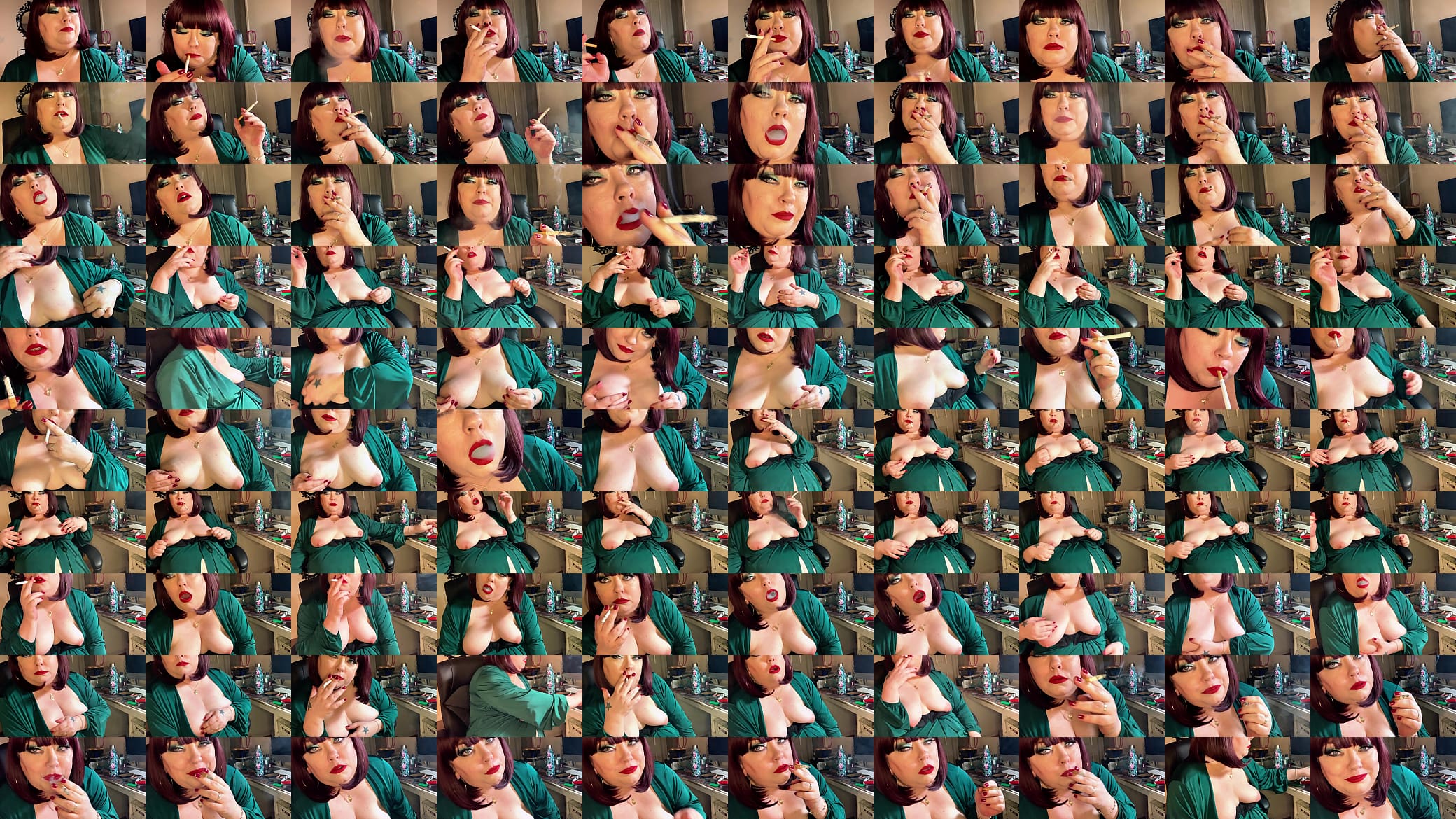 Fat UK Domme Tina Snua Chain Smokes 2 Cork Cigarettes While Playing With Her Tits - OMI, Nose &amp; Cone Exhales, Drifting 预览图
