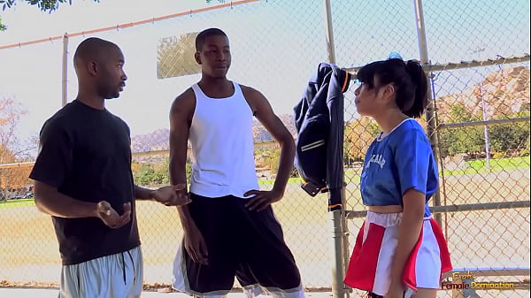 Erotic Asian cheerleader motivates her black friends with a threesome with lots of hair pulling