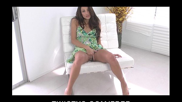 Beautiful skinny brunette Celeste Star fucks herself with dildo