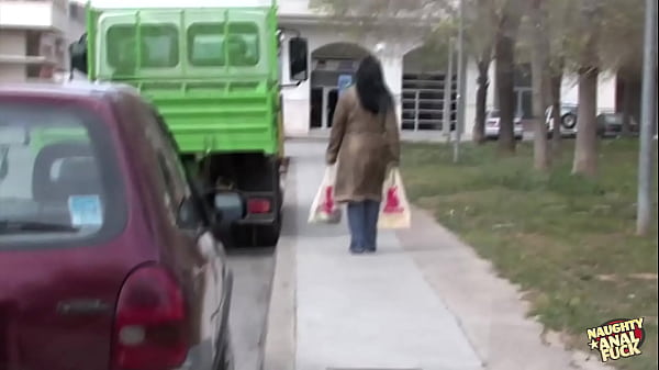 Girl shows off her big tits and gets her asshole fucked by a massive cock.