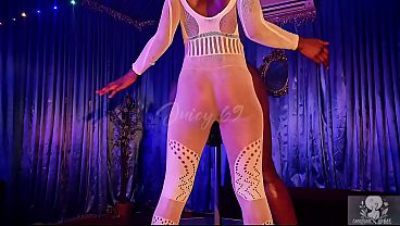 Sexy striptease wit my roomie, for a high roller, pull his fat cock out n started STROKING!!