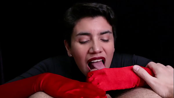 Cum on red opera gloves