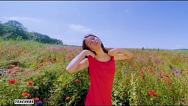A Slender Beauty Masturbates In A Poppy Field