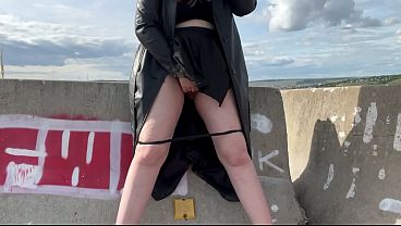 PUBLIC - Hot Female Exhibitionist: Masturbating on the Road