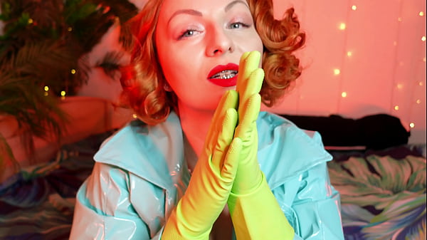green gloves - household latex gloves fetish - ASMR video free fetish clip