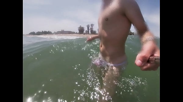 Download Video - Beach people freak out when I get wet in shorts and thongs in the sea