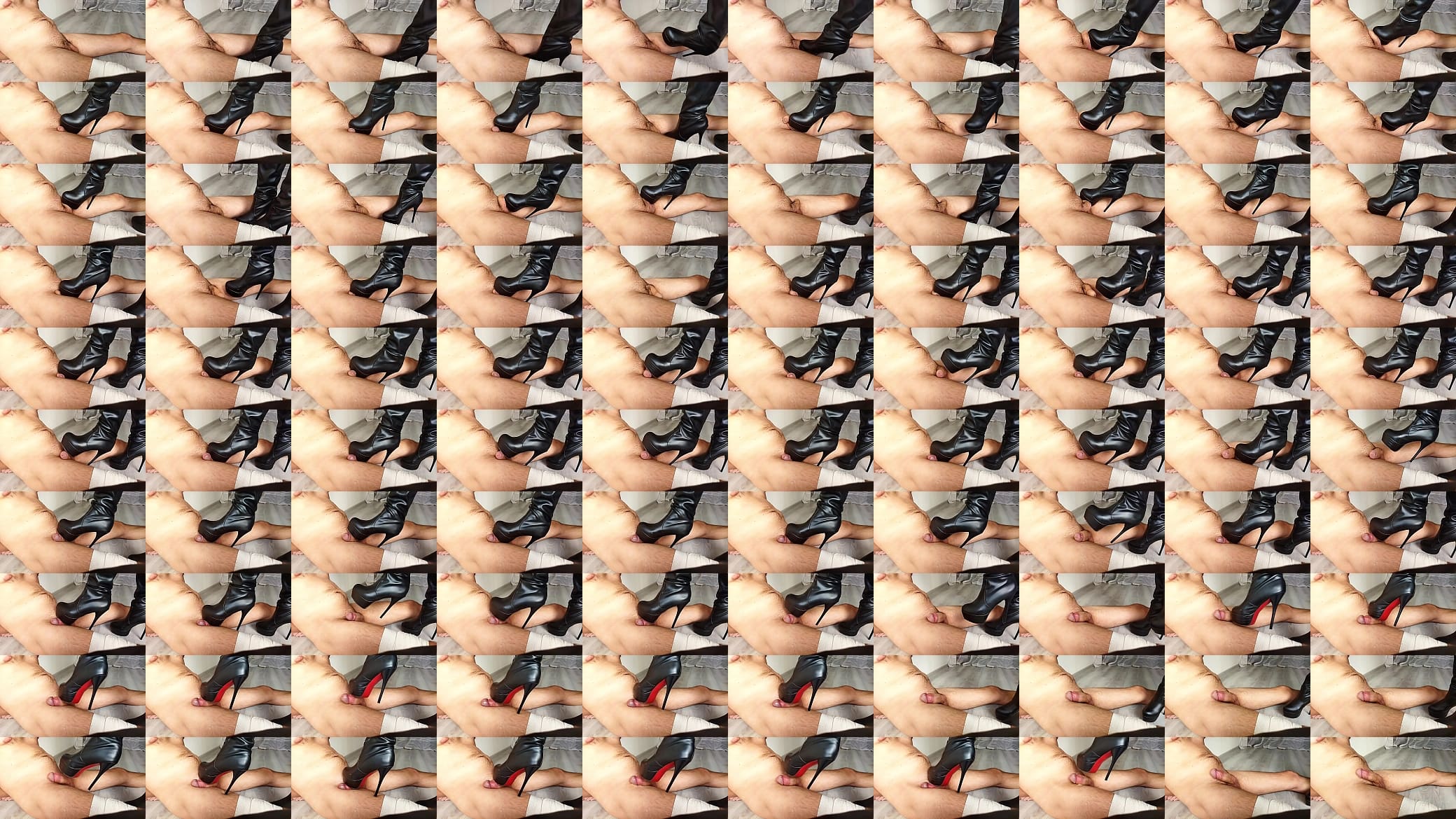 Dominatrix Nika tramples the slave&#039;s dick and kicks him in the balls with high-heeled leather boots. The slave is very excited from the humiliation of his penis and pain. 预览图