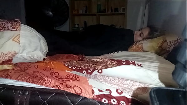 My young stepfather gets into my bed to record, and we fuck in the missionary pose