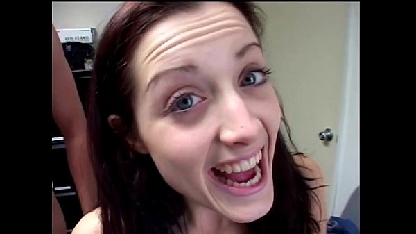 Cute Young Brunette with Small Tits Sucks on Two Huge