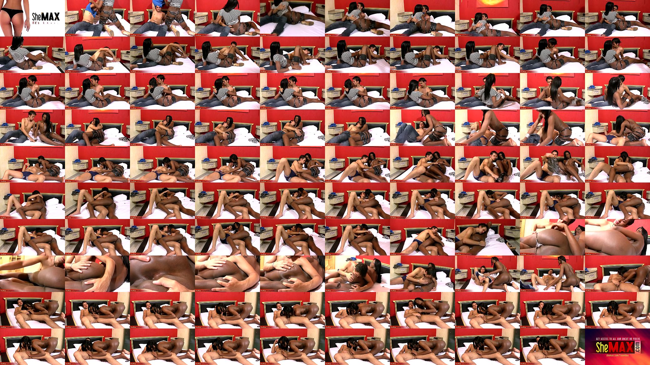 Beautiful ebony shemale strips off and sucks on white dick 预览图