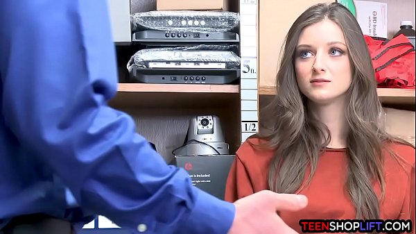 Pretty brunette teen caught shoplifting by a ma...