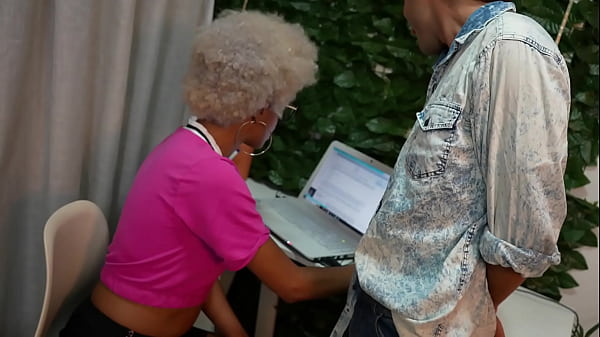 serious business woman slips into her hot leather skirt after work - ends with a huge sperm stain, business-bitch