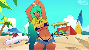 Brazilian Hatsune Miku masturbating someone using her breasts.