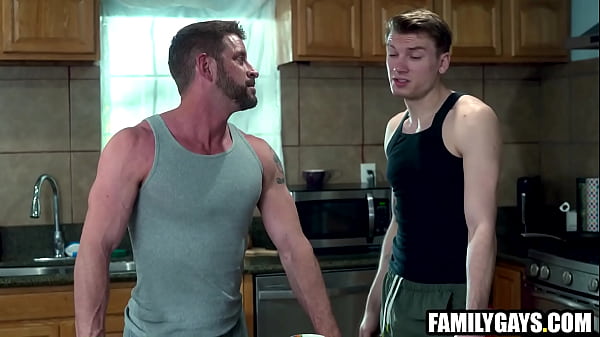 Hot step daddy taking care of step son's hard on