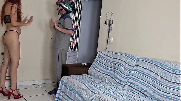 Husband tells wife to receive delivery from motorcycle courier wearing only panties