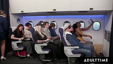 ADULT TIME - Olivia Jay Flashes Tits & Fingers Pussy On Plane! Gets Caught & Fucked Hard By Seatmate