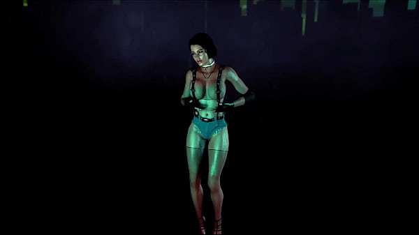 Toned wanton Jill Valentine in slutty outfit dancing against acidic sky
