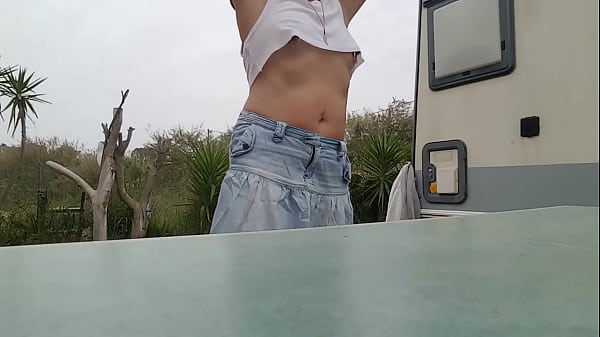 nippleringlover horny milf flashing pierced pussy small boobs with extreme big nipple piercings outdoors
