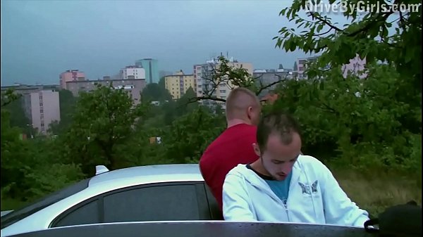 Cum in a girl's mouth through a car window in public sex gang bang dogging orgy