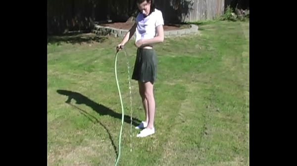 Zoe Plays with Water Hose Wetting Pierced Tits & Her Pussy