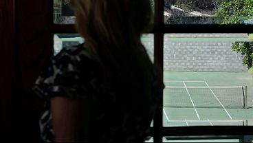 Then Skylar stands and pushes her lesbian gal pal down to lap her fuck-crazed poon