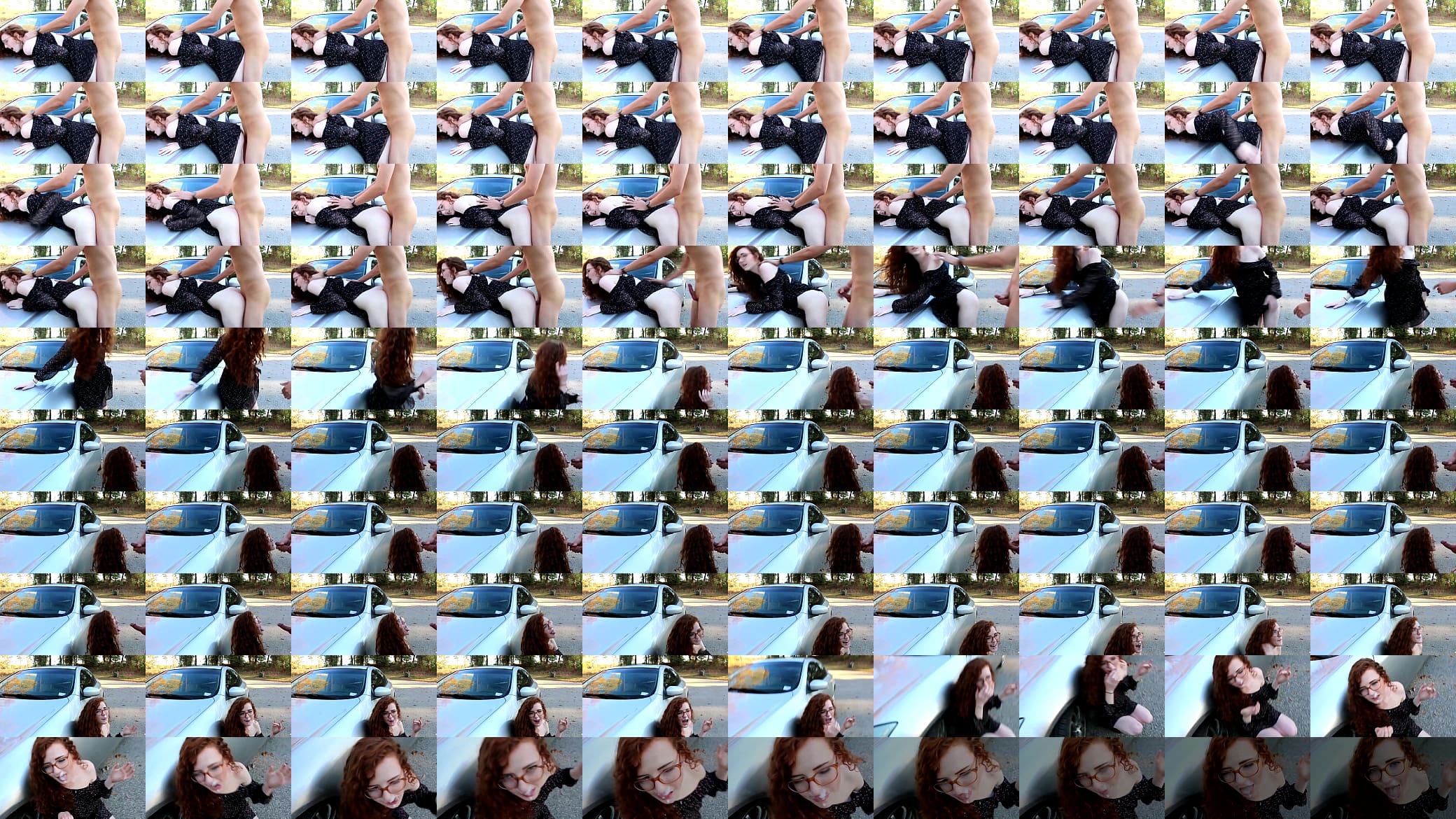Nerdy red head gets fucked on car 预览图