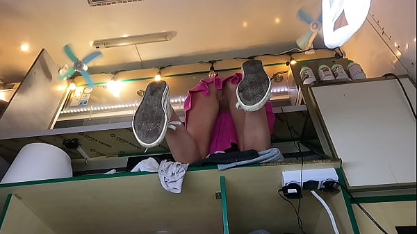 This young girl really needs some money so she agreed to work pantyless and braless for extra cash