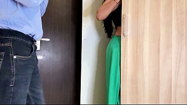 Romantic pleasure by lifting the skirt of Bhabhi who was keeping clothes in the cupboard, both of us alone at home, desi hindi audio