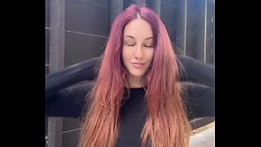 Artemisia Love long hair fetish smoking a cigarette outdoor