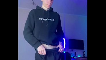 skinny boy holding back a huge cumshot until it hurts 