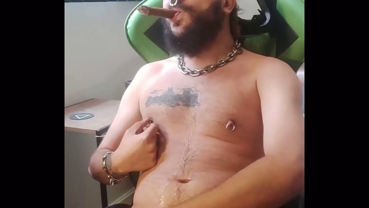 SmokerOtter smokes cigars and stroke his pierced cock for your pleasure
