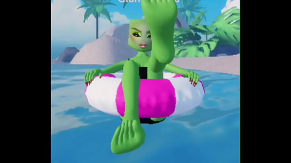 hot dti green girl rubbing feet on the camera