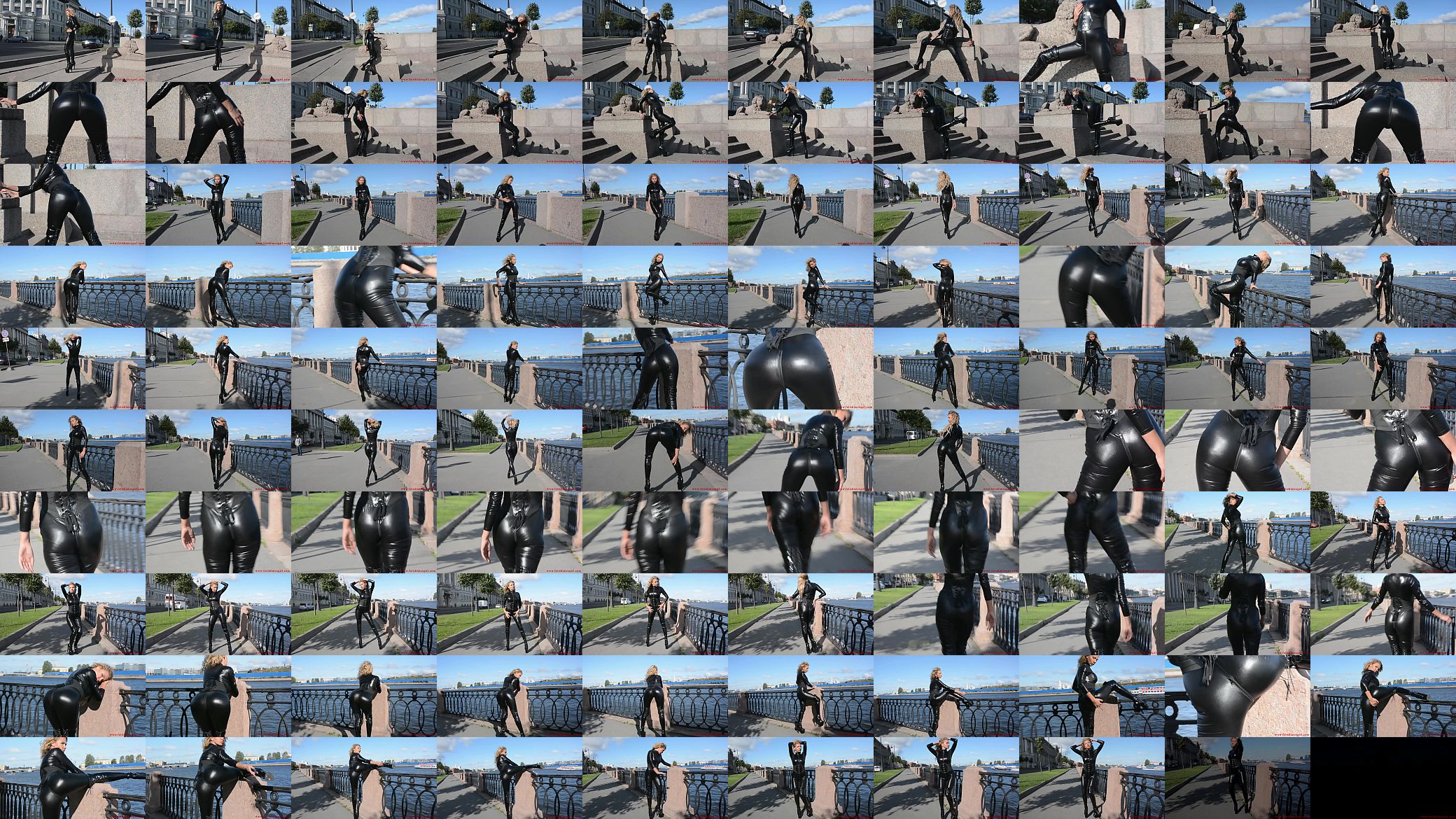 Latex Mona in a sexy suit and high heels walks down the street 预览图