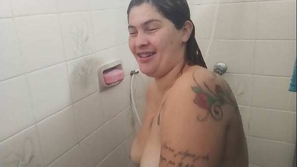My naughty husband caught me in the shower and made me suck his hard cock
